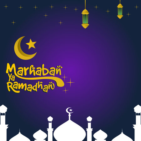 illustration of marhaban ya ramadhan with a gradient purple backgroundの写真素材