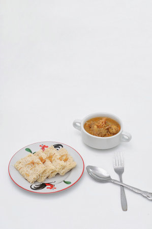 Roti Jala and Chicken Curry, traditional Malaysian Foodの写真素材