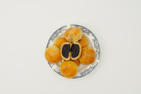 Bakpia is a popular Indonesian and Philippine bean-filled moon cake-like pastry originallyの写真素材