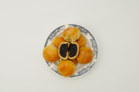 Bakpia is a popular Indonesian and Philippine bean-filled moon cake-like pastry originallyの写真素材