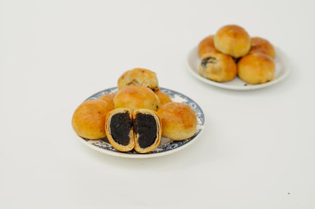 Bakpia is a popular Indonesian and Philippine bean-filled moon cake-like pastry originallyの写真素材