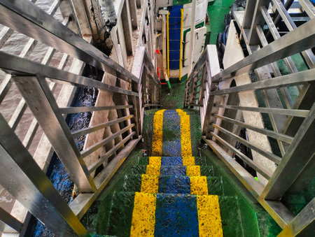 Staircase in the building of a railway station, Thailand.の写真素材