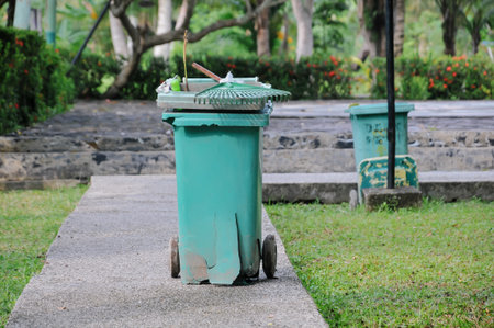 Trash can in the garden at public park, Bangkok, Thailandの写真素材