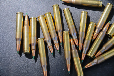 Bullets on a black background. Selective focus. Shallow depth of fieldの写真素材