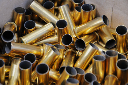 bullets in a box, closeup of photo with shallow depth of fieldの写真素材