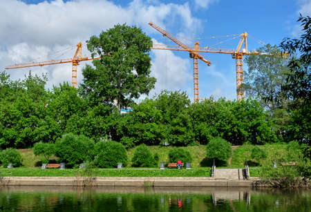 landscape with construction at the backの写真素材