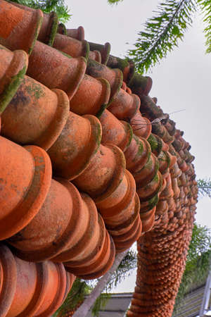 clay pots of herbsの写真素材