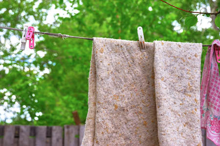 Drying the fabric outdoorsの写真素材