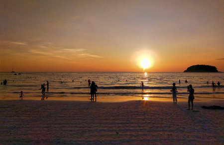 Sunset on the beach, Koh Samui, Surat Thani, Thailandの写真素材