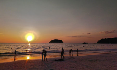 Sunset on the beach, Koh Lipe, Satun, Thailandの写真素材