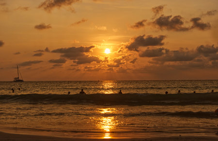 Sunset on the beach in the tropics. Beautiful sunset on the beach.の写真素材