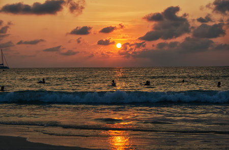 Sunset on the beach of Playa del Carmen, Mexico.の写真素材