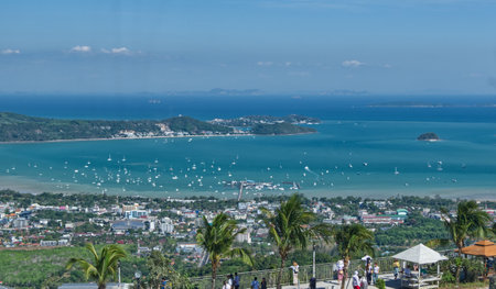 View of the island of Phuket, Thailand from the observation deckの写真素材