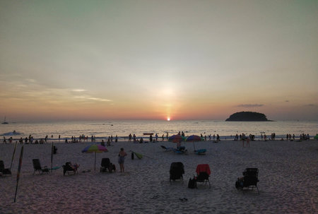 Sunset at the beach in Pattaya, Chonburi, Thailandの写真素材