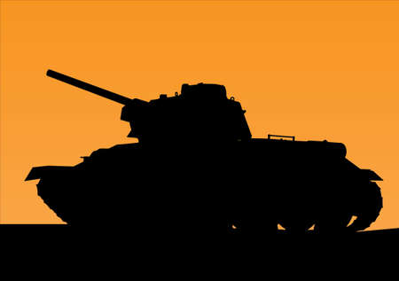 tank silhouette against the background of orange sunsetのイラスト素材
