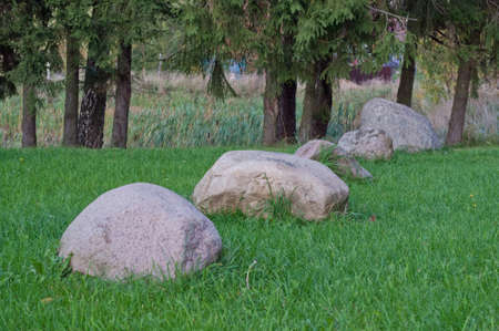 stones on grassの写真素材