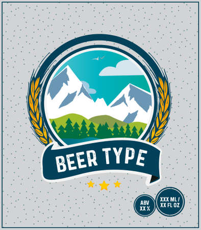 Beer Label Barley Mountainside Badge Ribbon Blue Circlesのイラスト素材