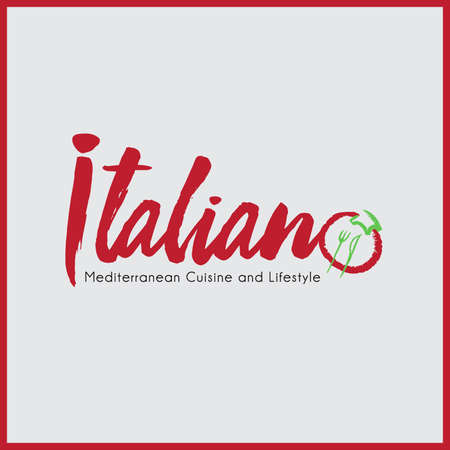 Italian Restaurant Cuisine Lifestyle logo Illustration Tomato Basil Red Greenのイラスト素材