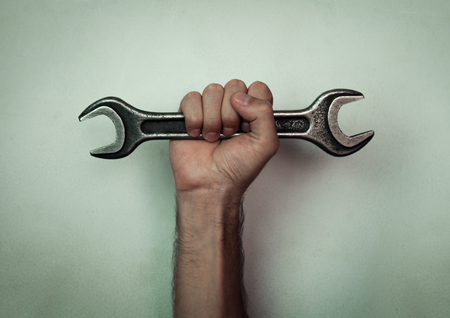 Wrench on hand.の写真素材