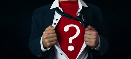 Man open shirt with question mark.の写真素材
