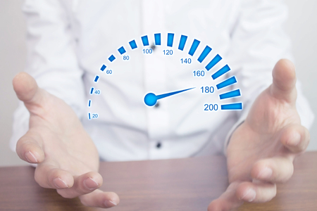 Man holding car speedometer. Speed concept.の写真素材