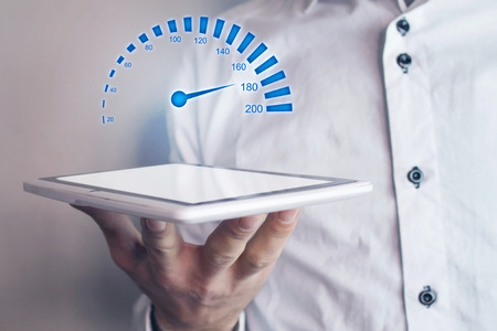 Man holding car speedometer. Speed concept.の写真素材