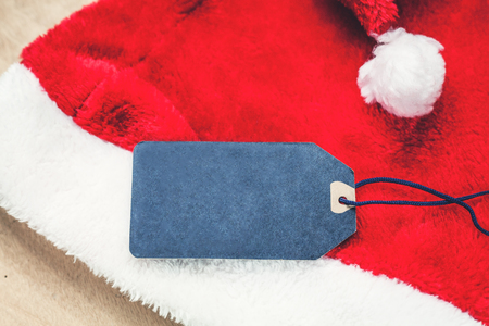 Blank sale label with a christmas hat.の写真素材