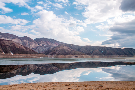The beautiful mountains landscape with lake and reflection.の写真素材