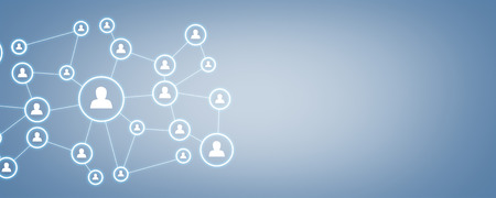 Business connection and social network on blue background.の写真素材