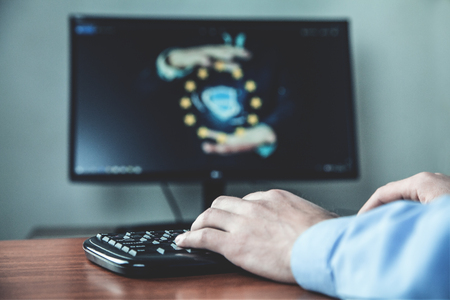 Businessman working in computer. Business conceptの写真素材