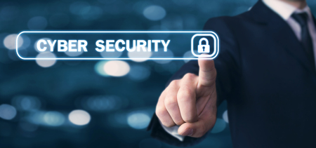 Hand touching virtual screen with padlock icon. Concept of cyber security, data protection and information safety.の写真素材