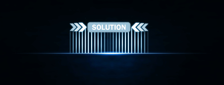 Solution button with blue light. Business conceptの写真素材