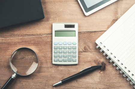 Business objects on wood background. Business conceptの写真素材