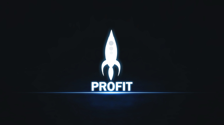 Profit rocket with blue light. Business conceptの写真素材