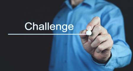 Man writing Challenge with marker. Business conceptの写真素材