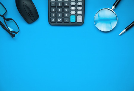 Business objects on blue background. Business conceptの写真素材