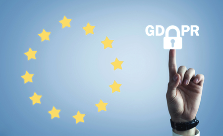 Hand touching on padlock. GDPR- General Data Protection Regulationの写真素材