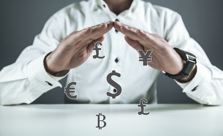 Man protect currency symbols. Money protectionの写真素材