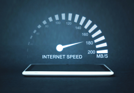 Tablet with Internet speed measurement. Internet and technology concept