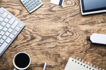 Business objects on wooden desk. Business conceptの写真素材