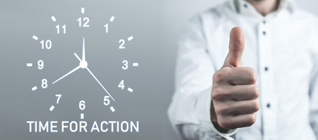 Time For Action word with clock. Business concept