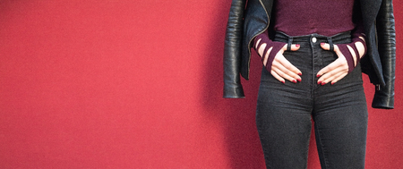 Fashion woman in black jeans.の写真素材