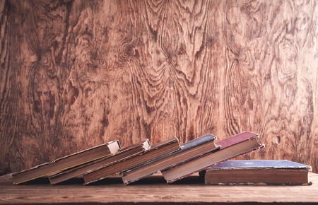 Books on wooden desk. Educationの写真素材