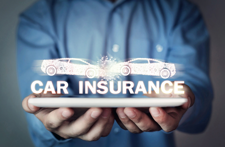 Man holding two car crash. Car insurance conceptの写真素材