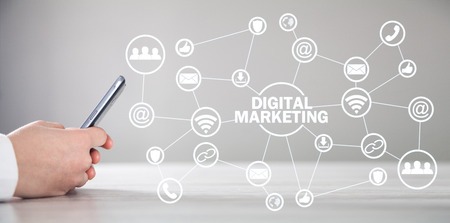 Hand using phone. Concept of Digital Marketingの写真素材