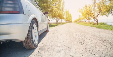 Car on road with sunlight. Transportation, Travelの写真素材