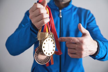 Sportsman with medals. Sport, Winner, Successの写真素材