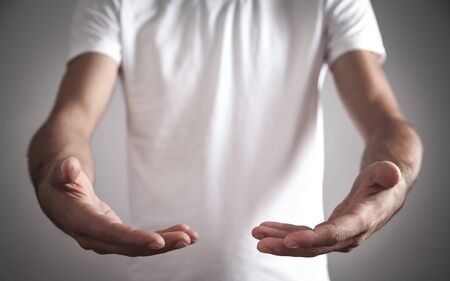 Man showing empty opened hands.の写真素材