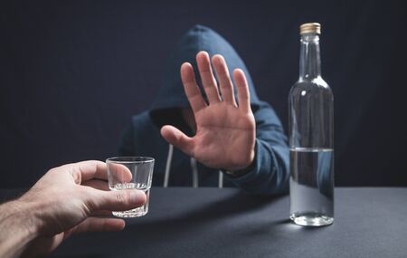 Man refuse to drink alcohol. Stopの写真素材