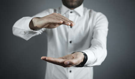 Man hands with protect gesture.の写真素材
